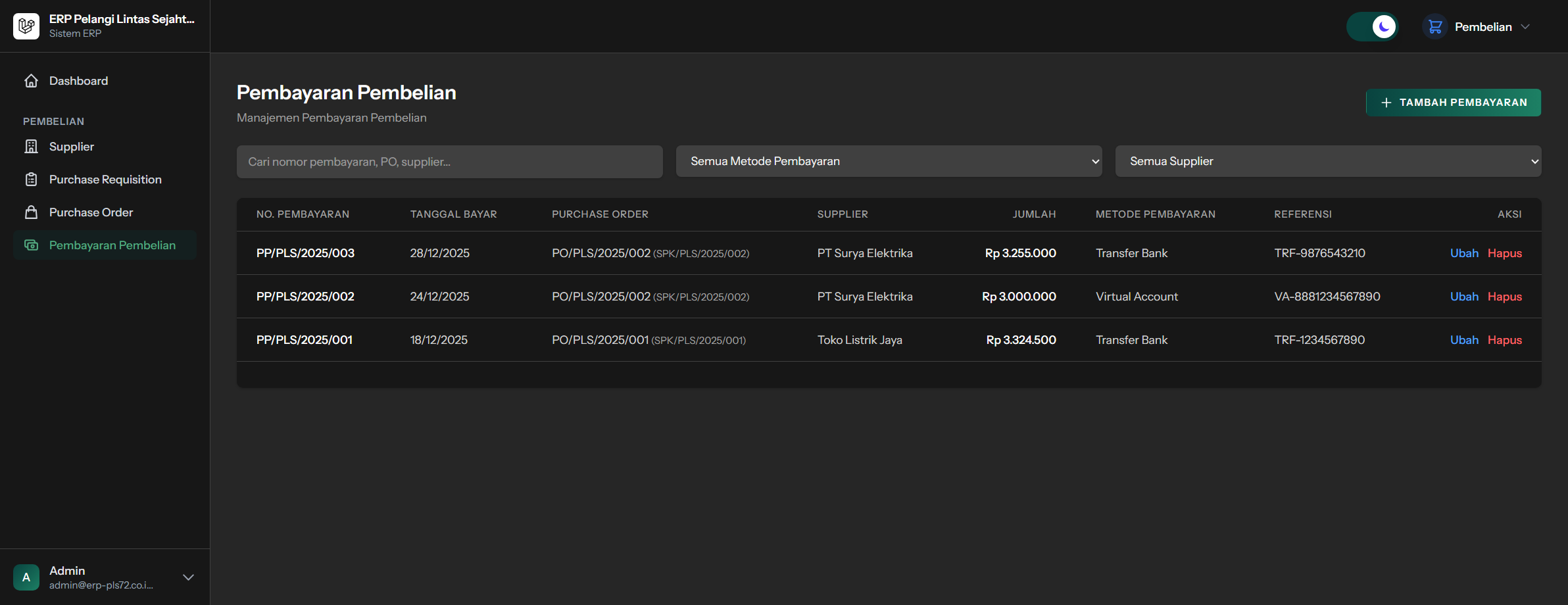 Daftar pembayaran pembelian