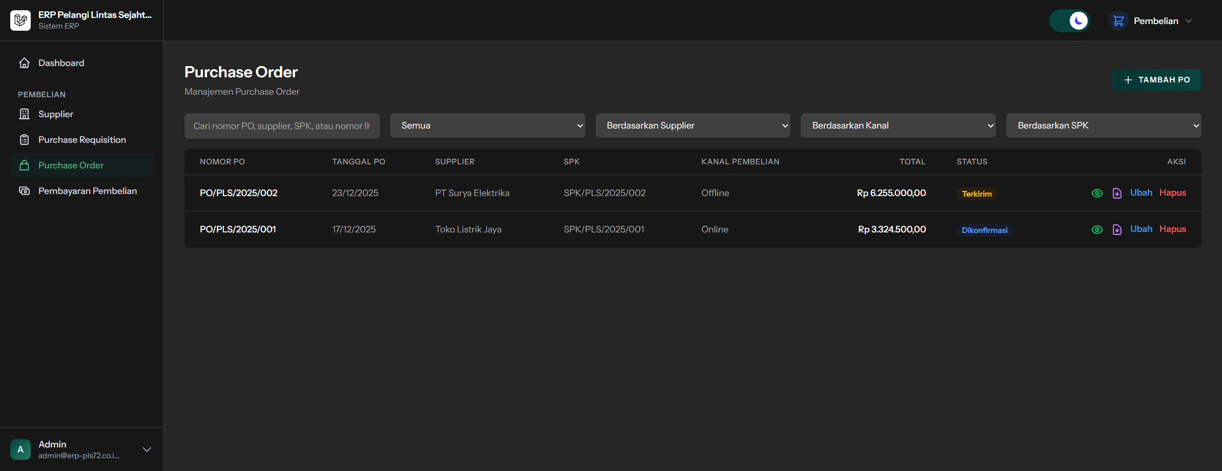 Daftar order pembelian